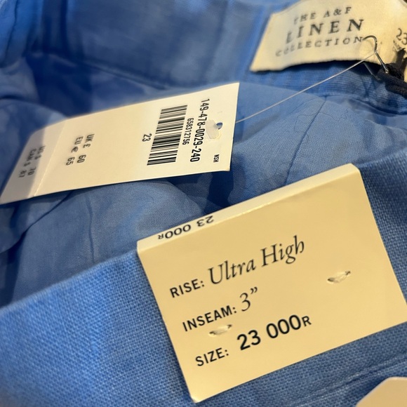 Abercrombie & Fitch Light Blue High Waisted Linen Shorts Scalloped Hem NWT - Picture 8 of 8